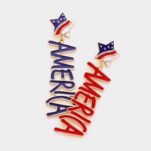 Dangling AMERICA Earrings, Patriotic Jewelry
